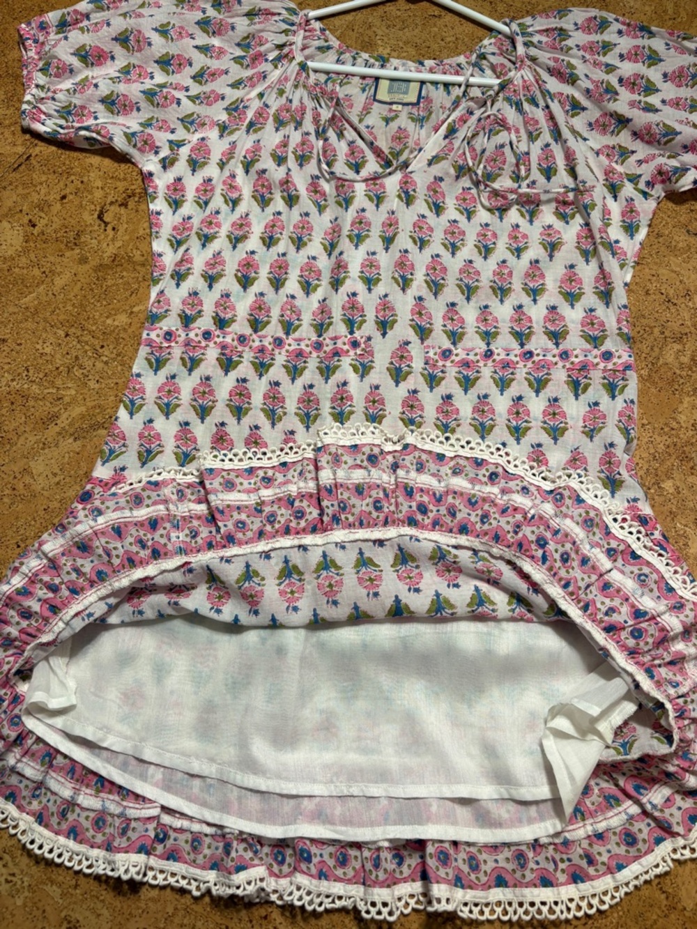Bell By Alicia Bell Roxy Floral Cotton Tiered Mini Dress In Pink/White Sz S - Picture 8 of 15